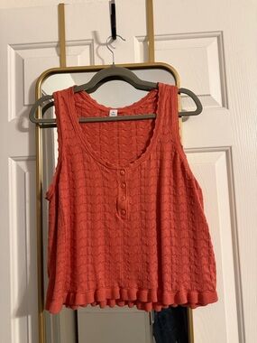 Old Navy Coral Crochet Tank with Button Detail